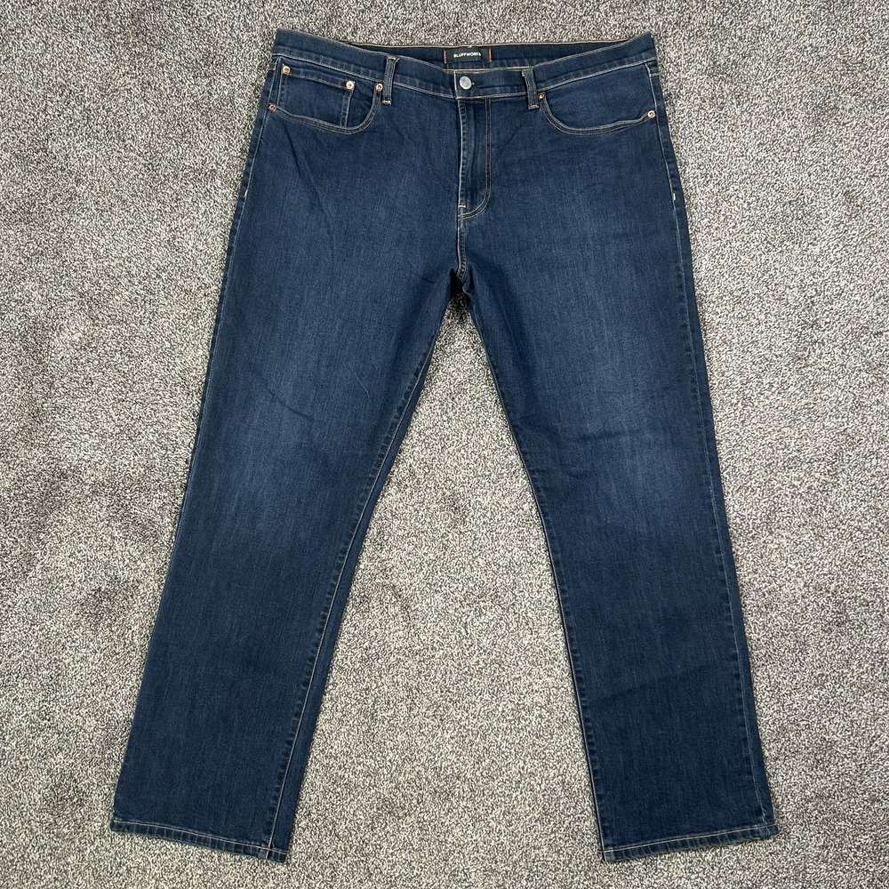 Bluffworks Denim Jeans Regular Fit Dark Blue Mens 40x32 Zip Pockets Casual Work
